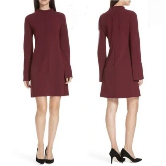 Theory Admiral Dolman Shift Dress Burgundy Crepe Mock Neck Above Knit Size 10 - Picture 1 of 7